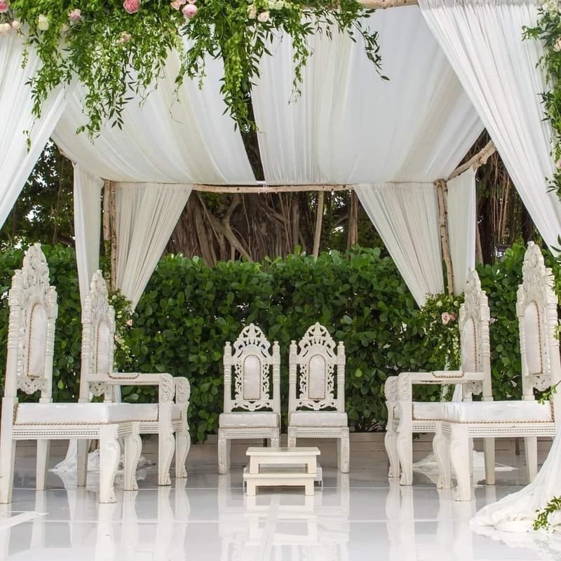 Destination Wedding Mandap: Wood, Fabric, Decorative Elements