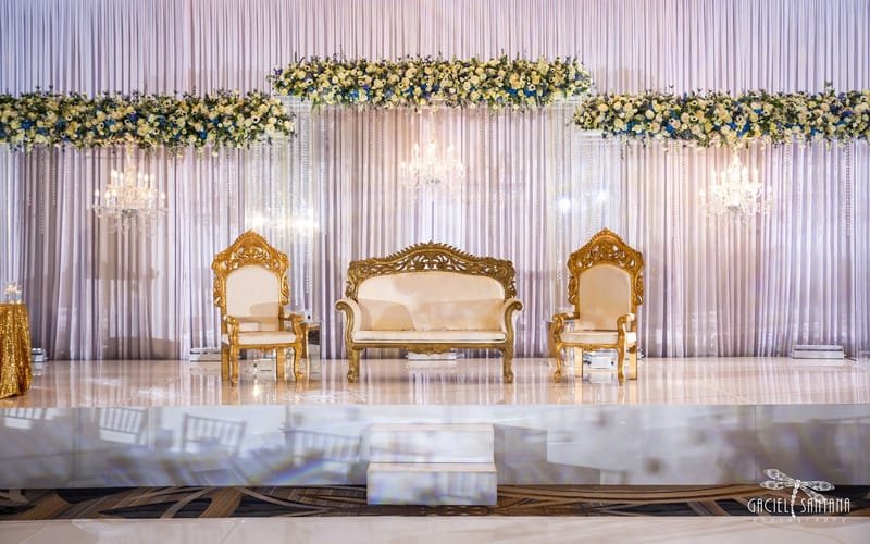 Grand Reception Stage: Wood, Fiber, Premium Finishes